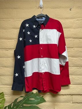 Men's American Flag Button-Up Shirt - Red, White & Blue